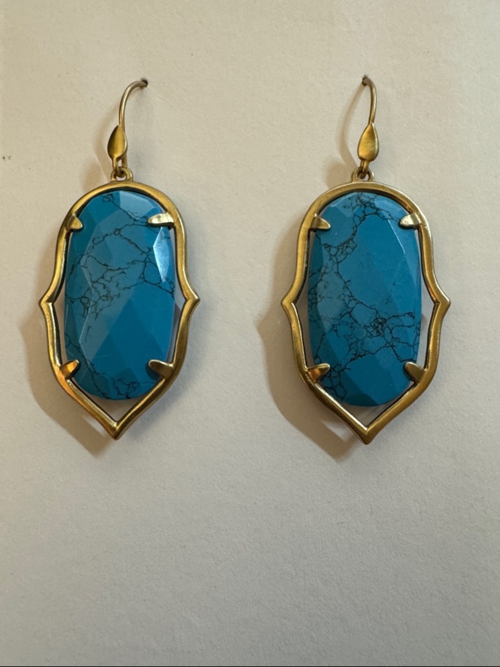 Stella & Dot Turquoise Blue Stone Drop Earrings in Gold Frame